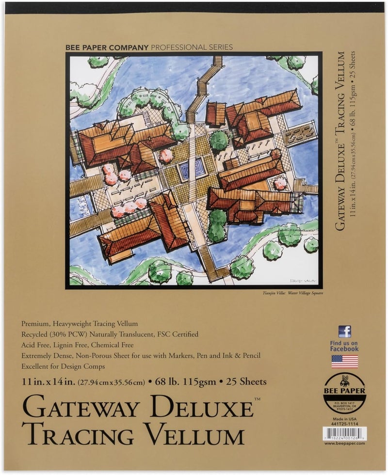 Bee Paper Company Gateway Deluxe Tracing Vellum Pad - 11" x 14", 25 Sheets - Image 1